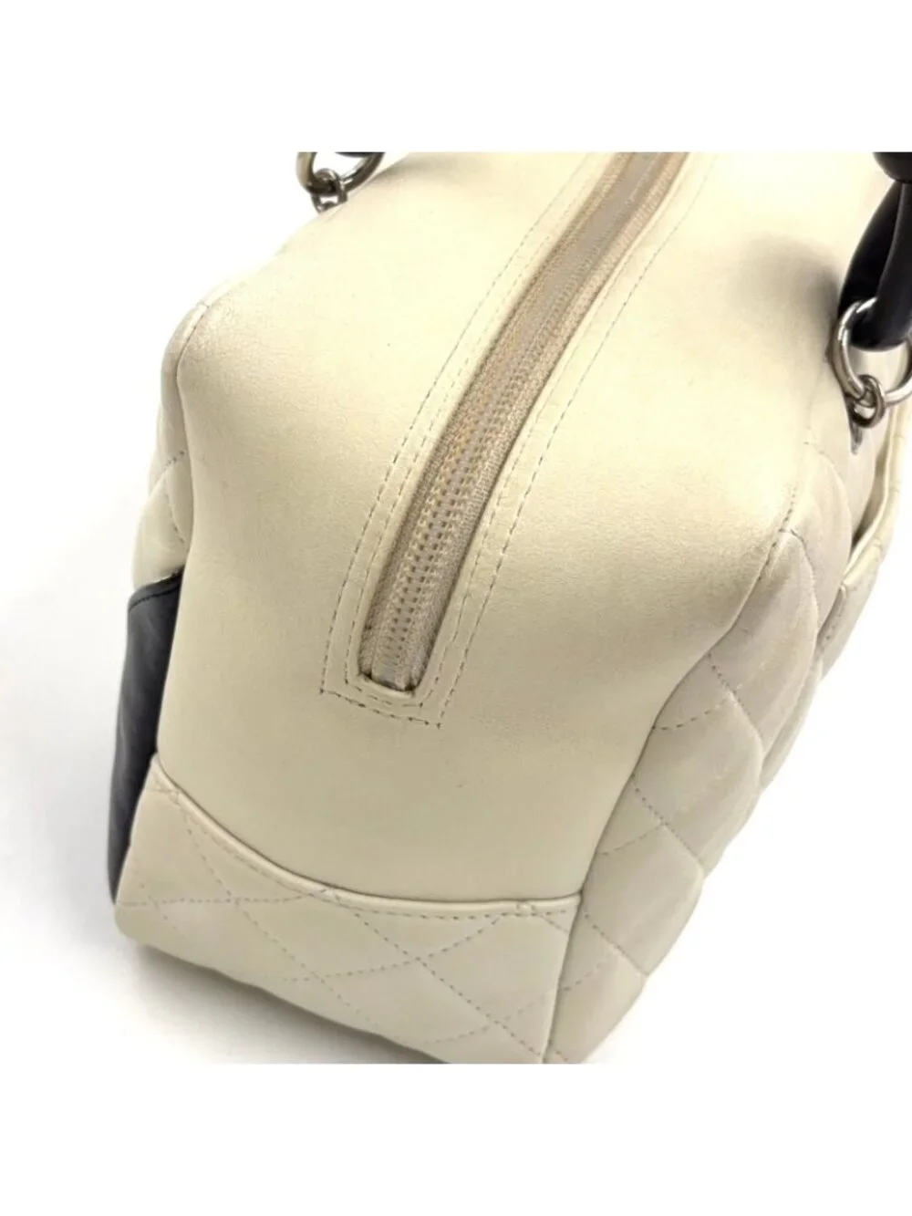 Chanel Cambon Line Bowling Lambskin Black White Shoulder Bag Silver